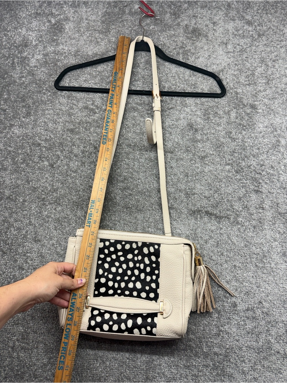 Gigi New York Crossbody Bag Leather Purse Black Ivory Tassel Haircalf Spotted - Picture 3 of 15